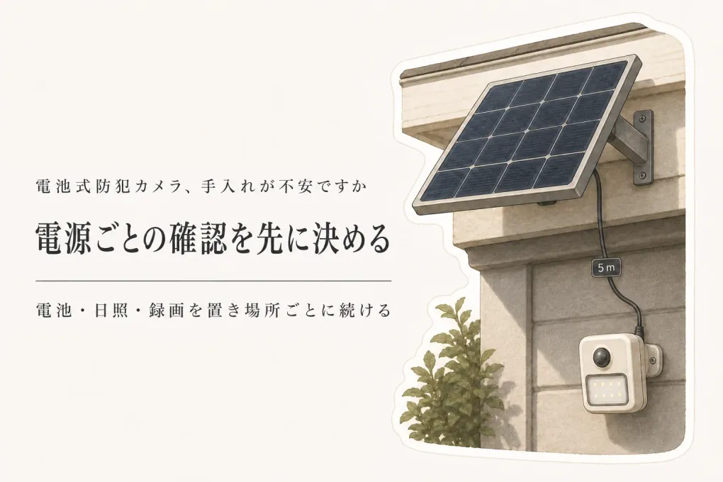 電池式防犯カメラとソーラーセンサーライトの手入れ｜玄関・庭・駐車場で電源方式を選ぶ